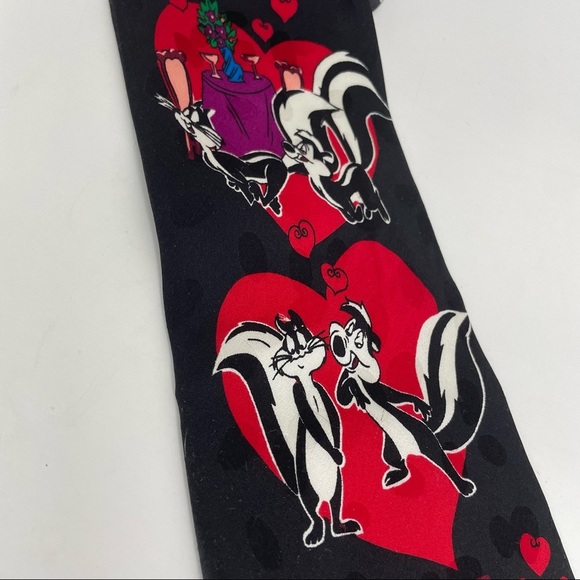 Pepé Le Pew Tie Looney Tunes Mania 90s Vintage Mens 100% Silk Valentine’s - Picture 5 of 8
